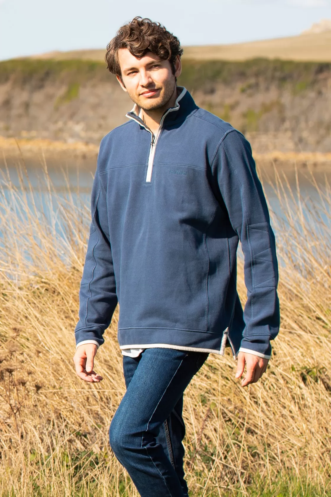 Sweatshirts And Hoodies>Brakeburn 1/4 Zip Pique Sweat Blue