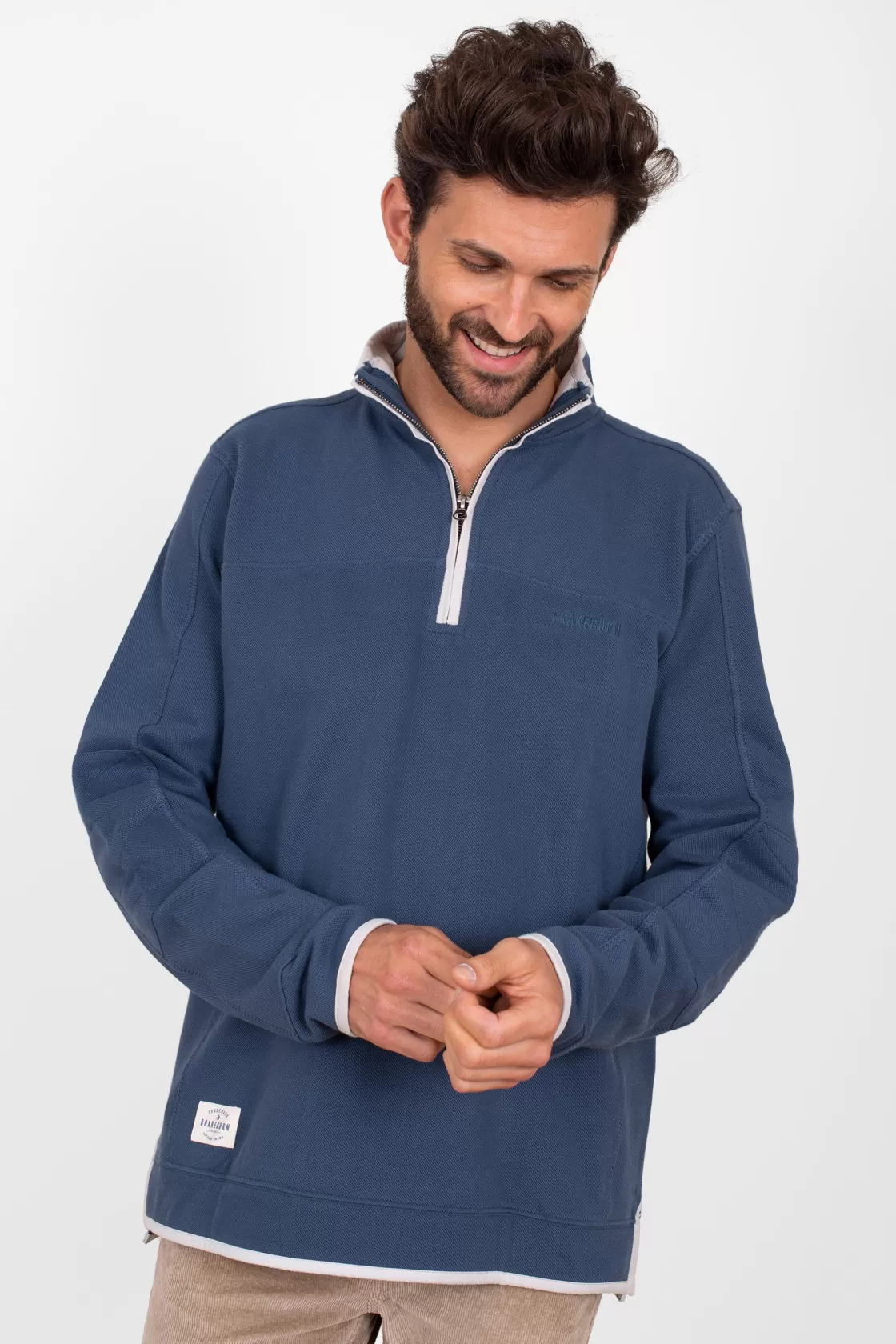 Sweatshirts And Hoodies>Brakeburn 1/4 Zip Pique Sweat Blue