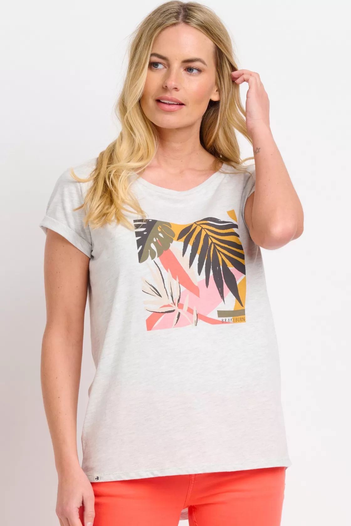 Tops, T-Shirts And Vests>Brakeburn Abstract Palms Tee Khaki