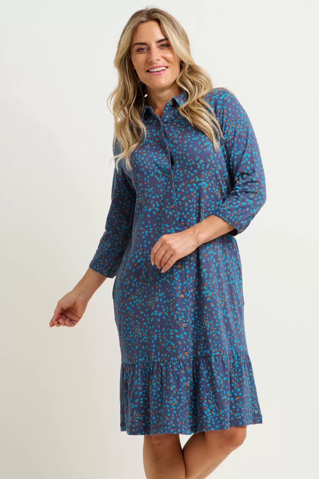 Dresses>Brakeburn Abstract Spot Shirt Dress Blue