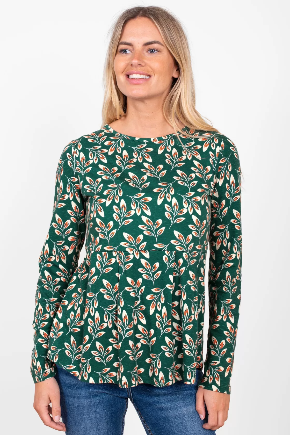 Tops, T-Shirts And Vests>Brakeburn Autumn Breeze Peplum Long Sleeve T-Shirt Green