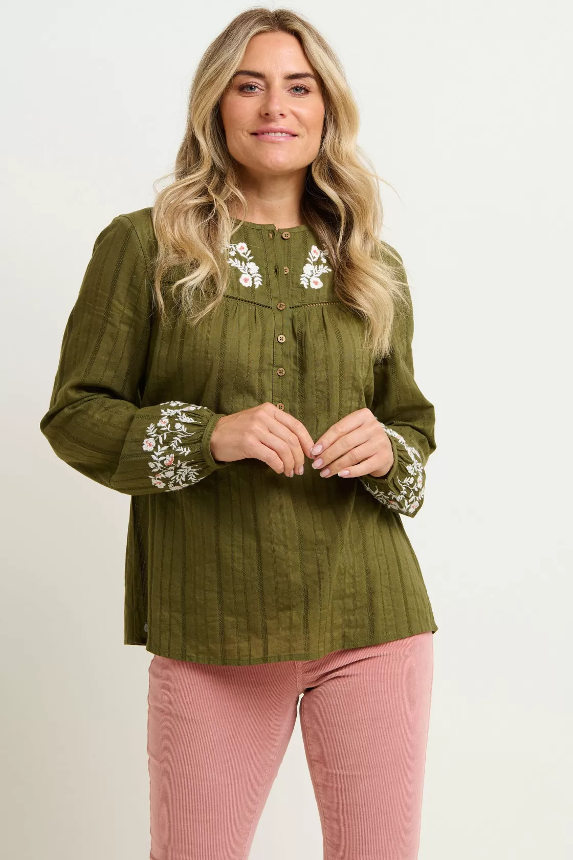 Shirts And Blouses>Brakeburn Basil Embroidered Blouse Green