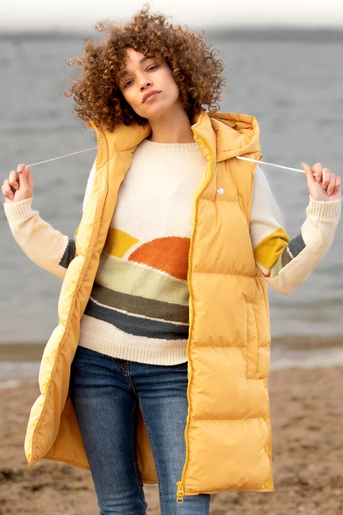 Coats And Jackets>Brakeburn Bay Long Line Gilet Yellow