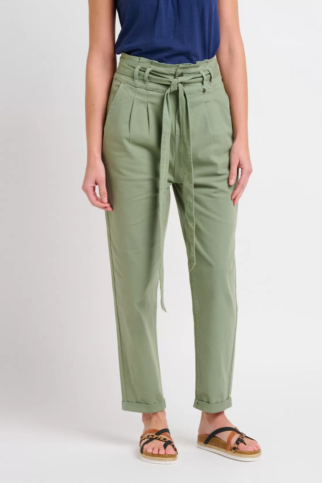 Trousers And Shorts>Brakeburn Belted Pleat Front Trousers Khaki