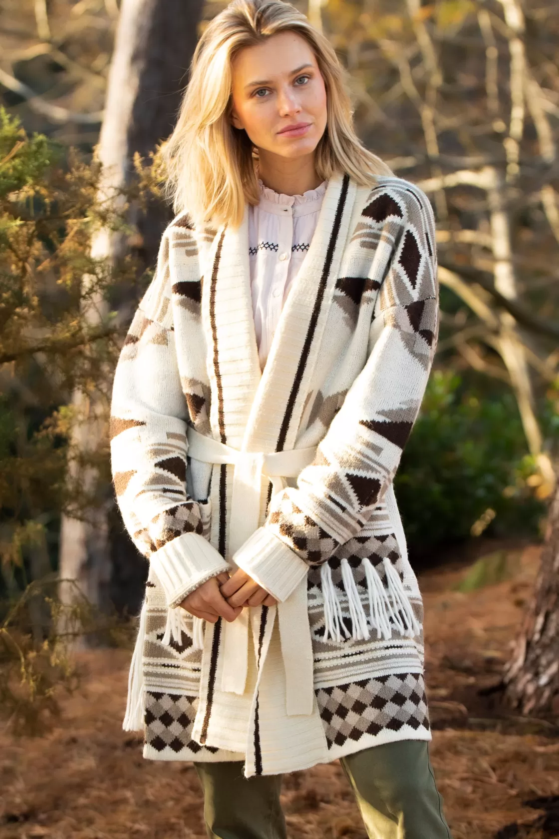 Knitwear>Brakeburn Blanket Belted Knitted Cardigan Cream