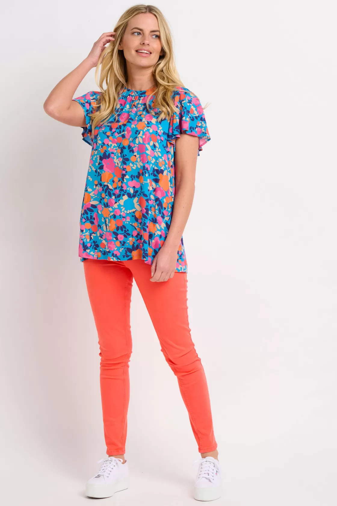 Shirts And Blouses>Brakeburn Bloom Floral Flutter Sleeve Blouse Blue