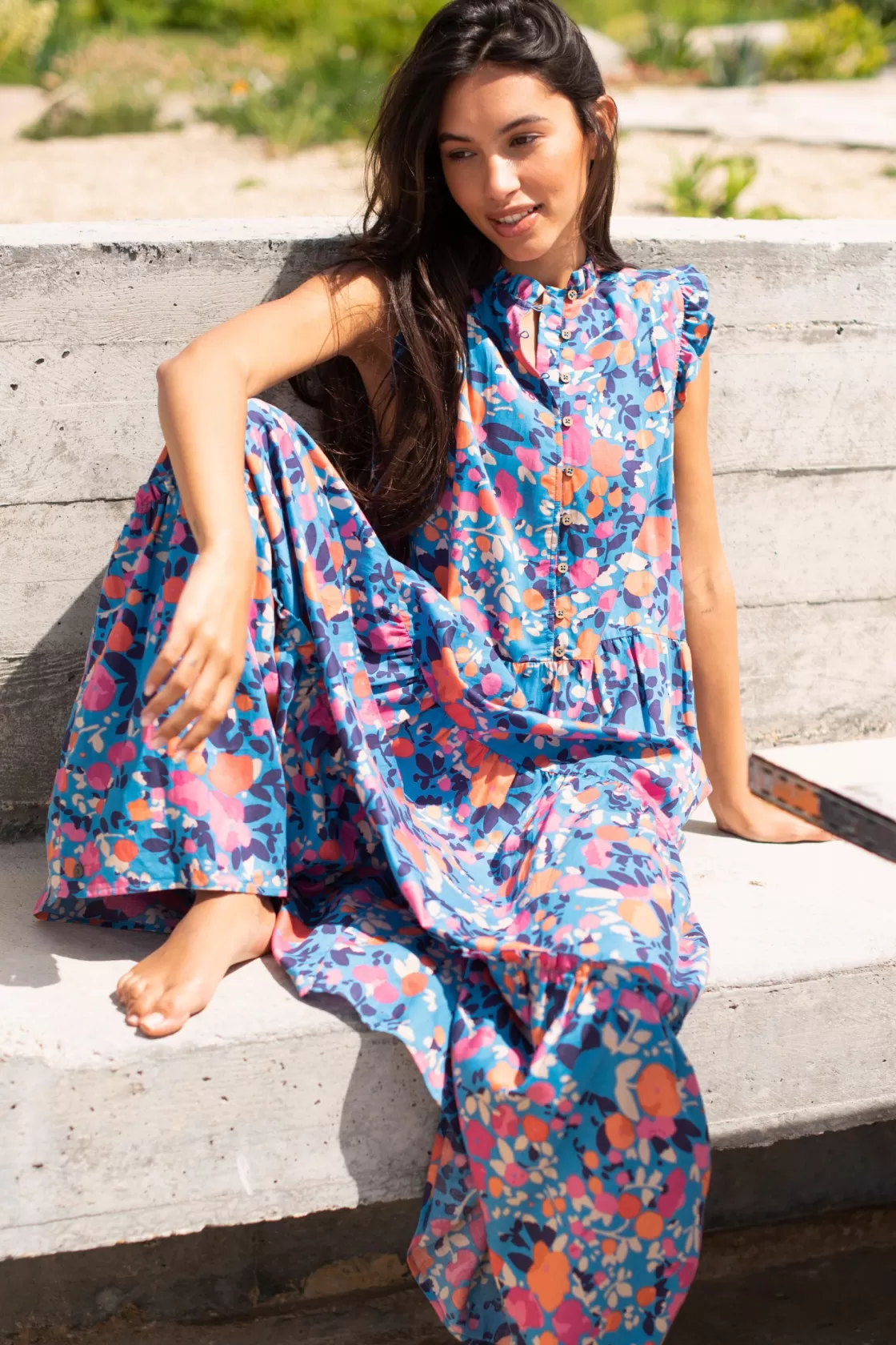 Dresses>Brakeburn Bloom Floral Maxi Dress Blue