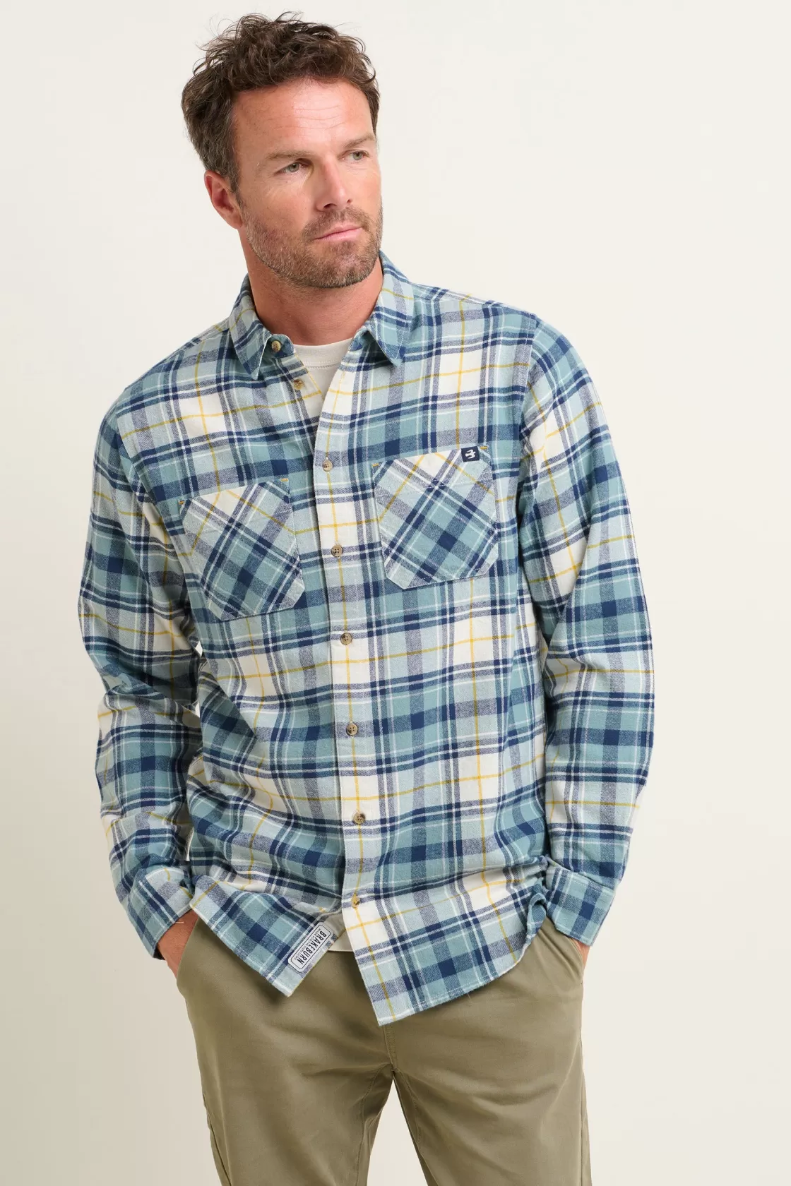 Shirts>Brakeburn Blue Check Shirt Cream