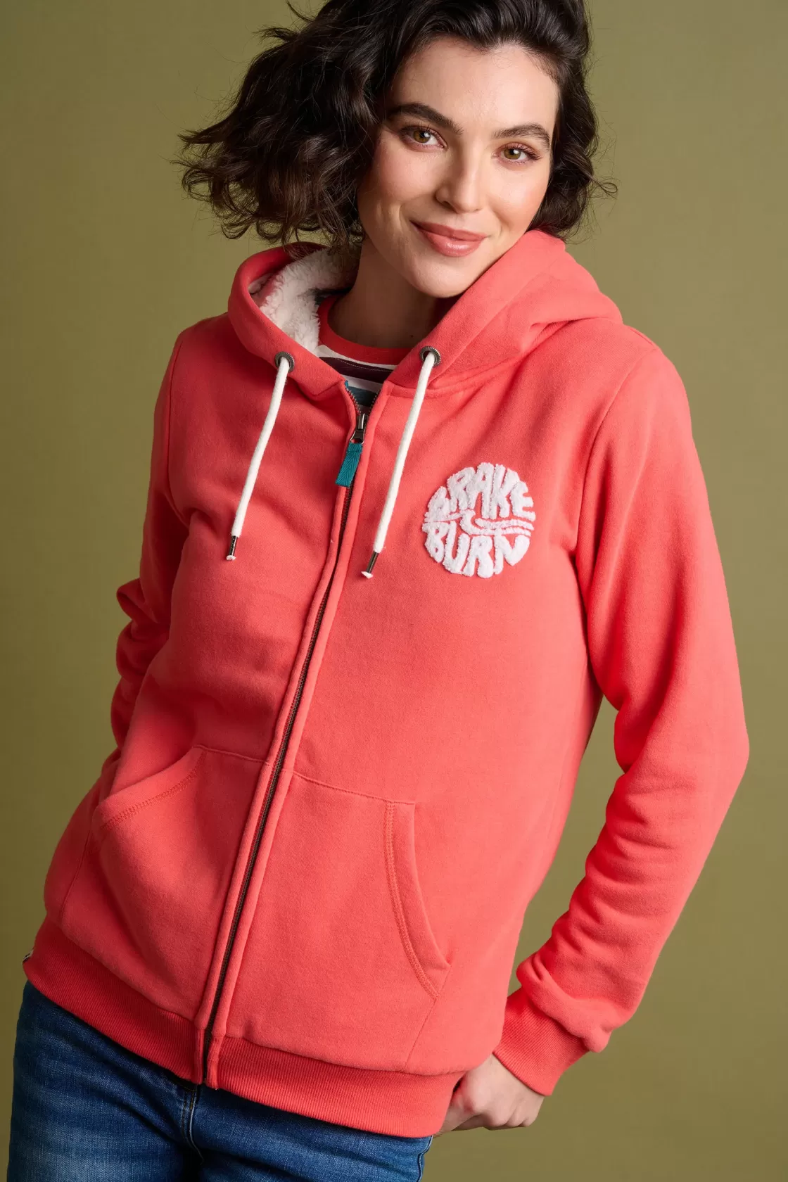 Sweatshirts And Hoodies>Brakeburn Borg Lined Zip Through Hoodie Coral