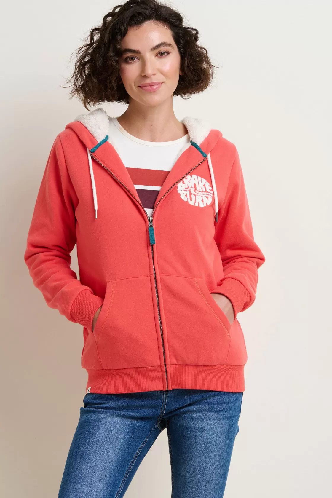 Sweatshirts And Hoodies>Brakeburn Borg Lined Zip Through Hoodie Coral