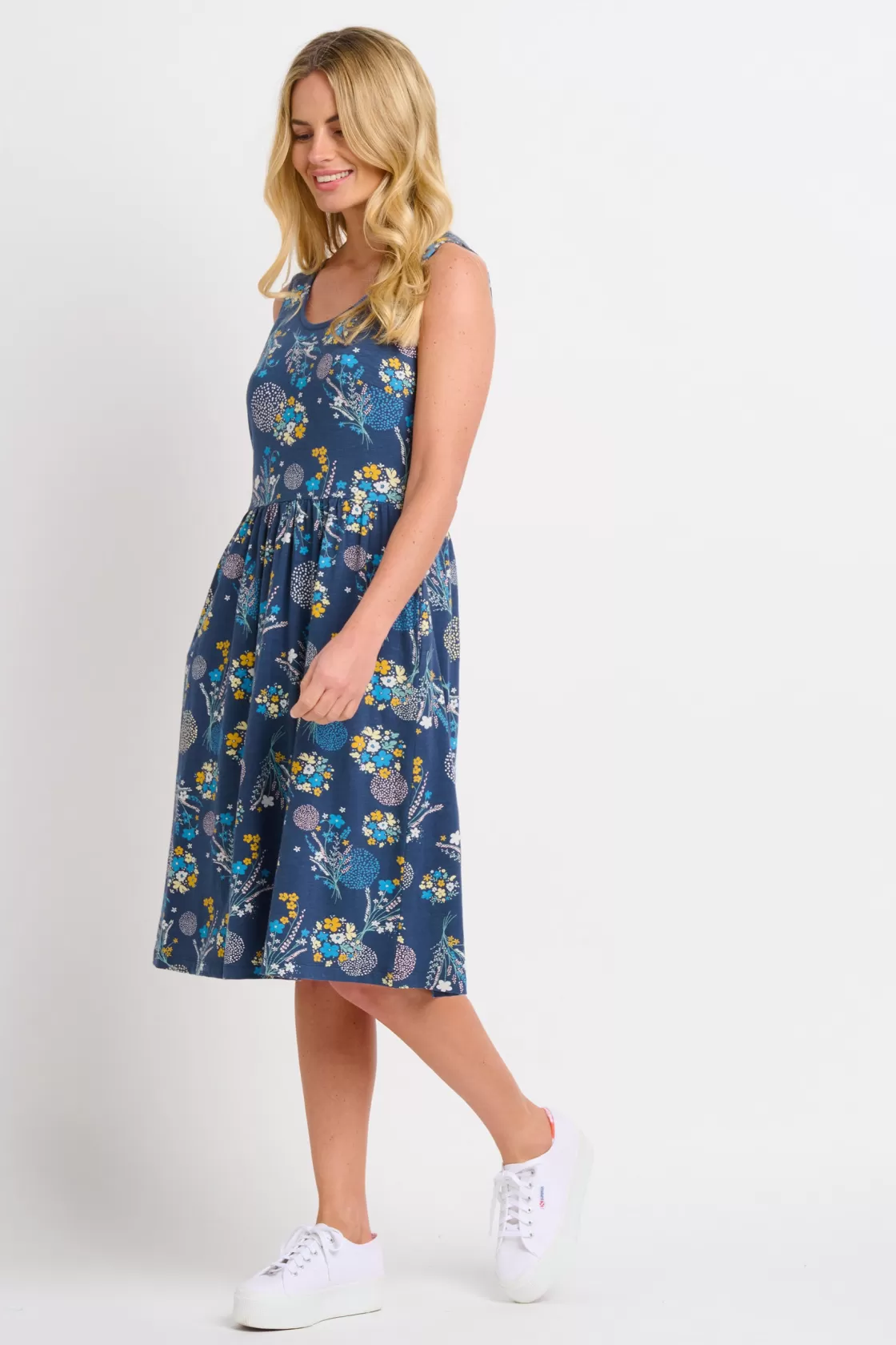 Dresses>Brakeburn Bursting Blooms Sleeveless Dress Blue