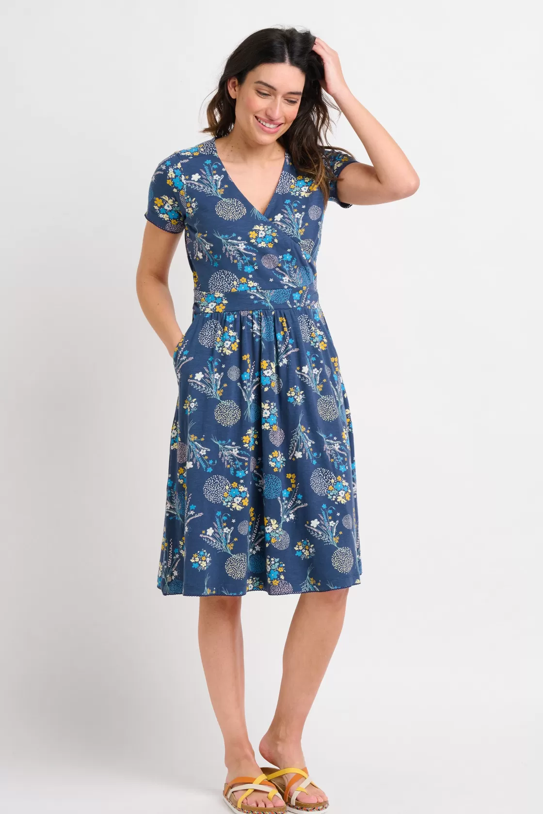 Dresses>Brakeburn Bursting Blooms Wrap Dress Blue