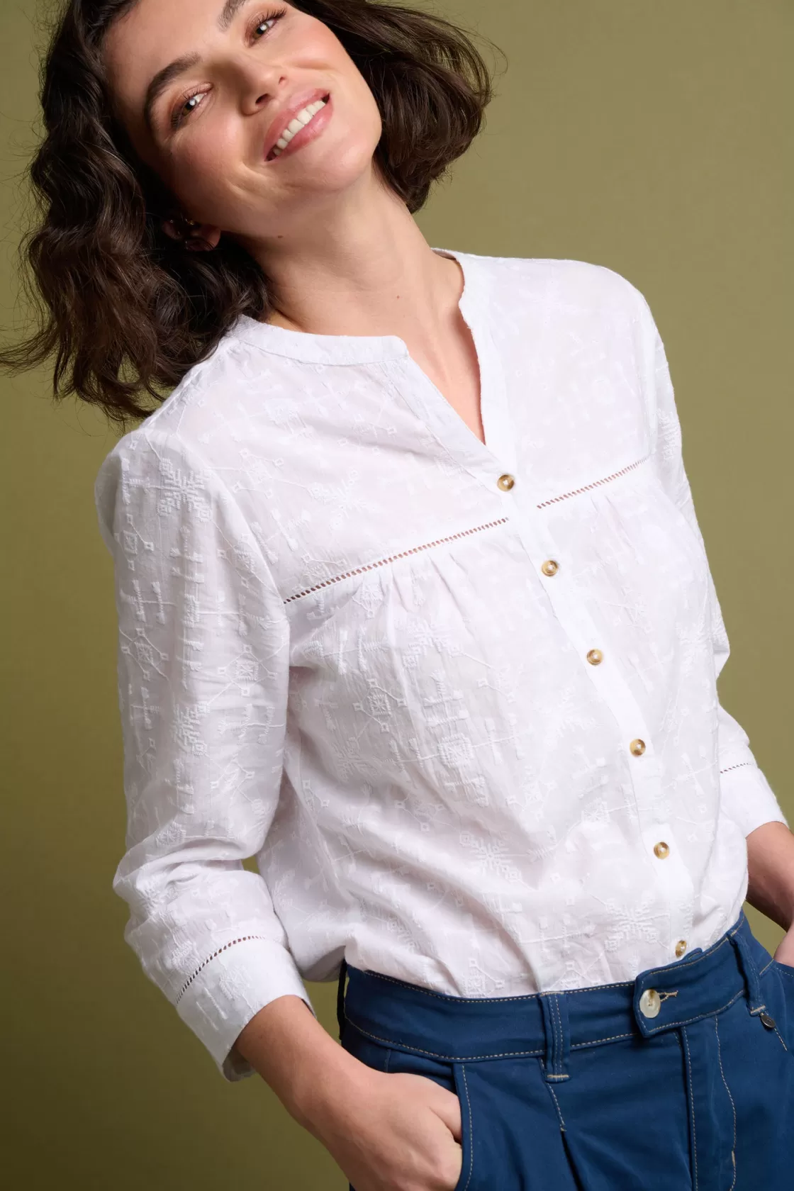 Shirts And Blouses>Brakeburn Cassia Embroidered Blouse White