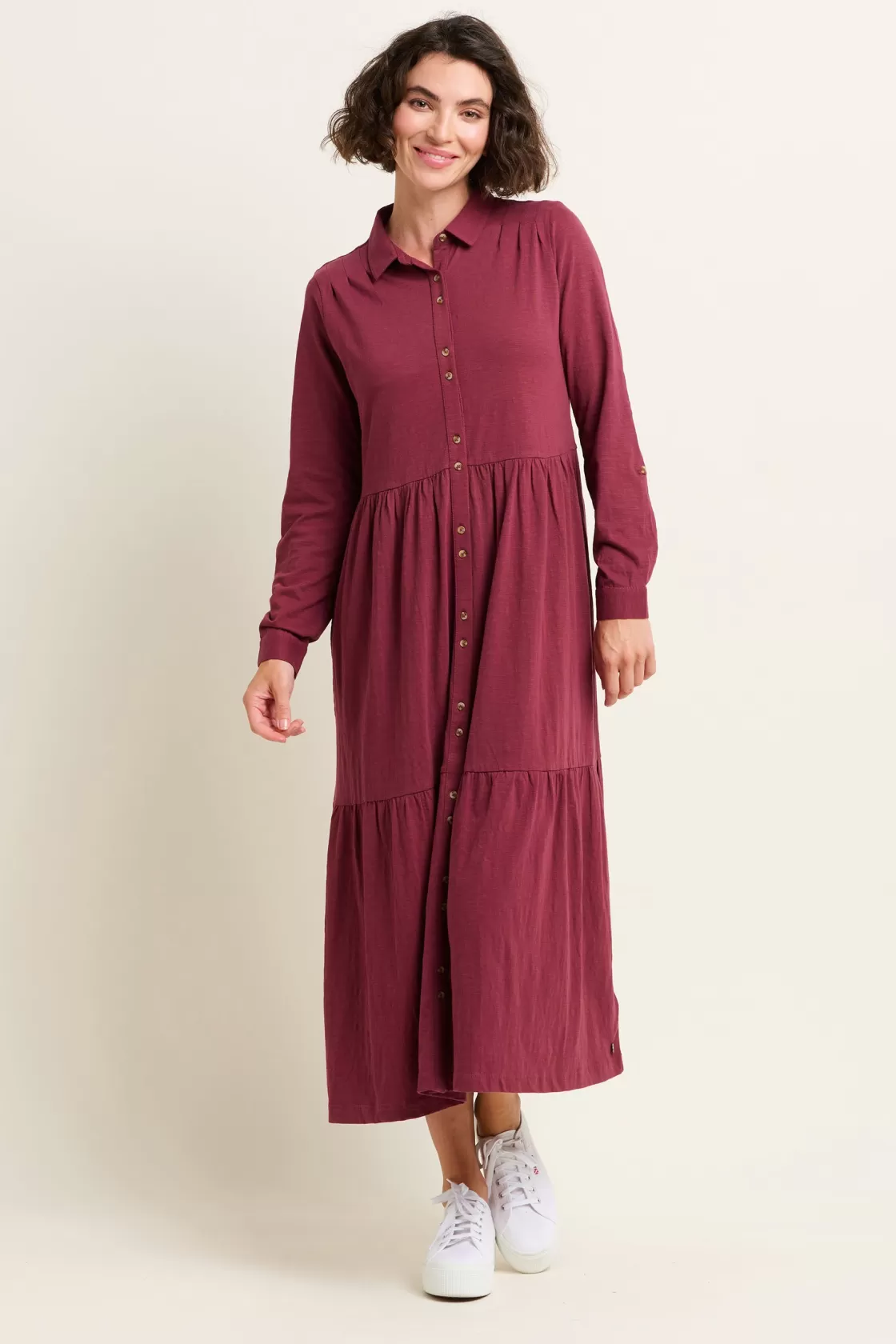 Dresses>Brakeburn Charlotte Midaxi Shirt Dress Burgundy