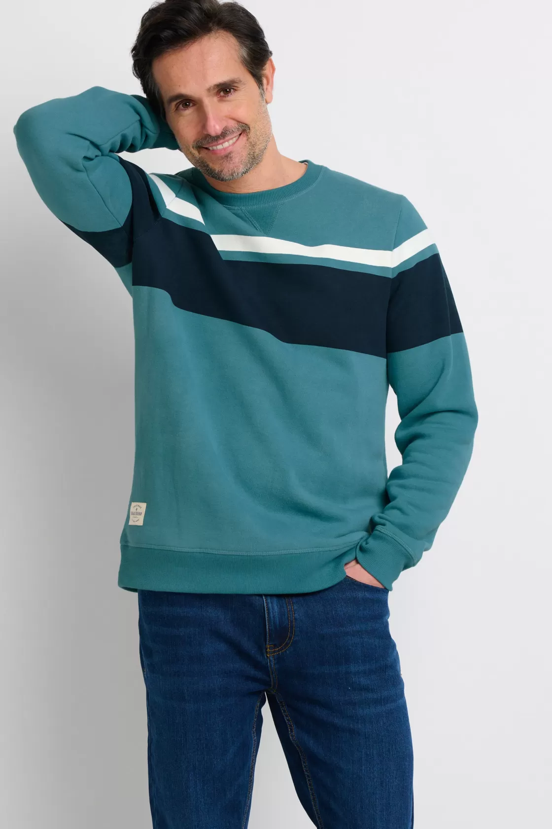 Sweatshirts And Hoodies>Brakeburn Chest Stripe Crew Neck Sweat Blue