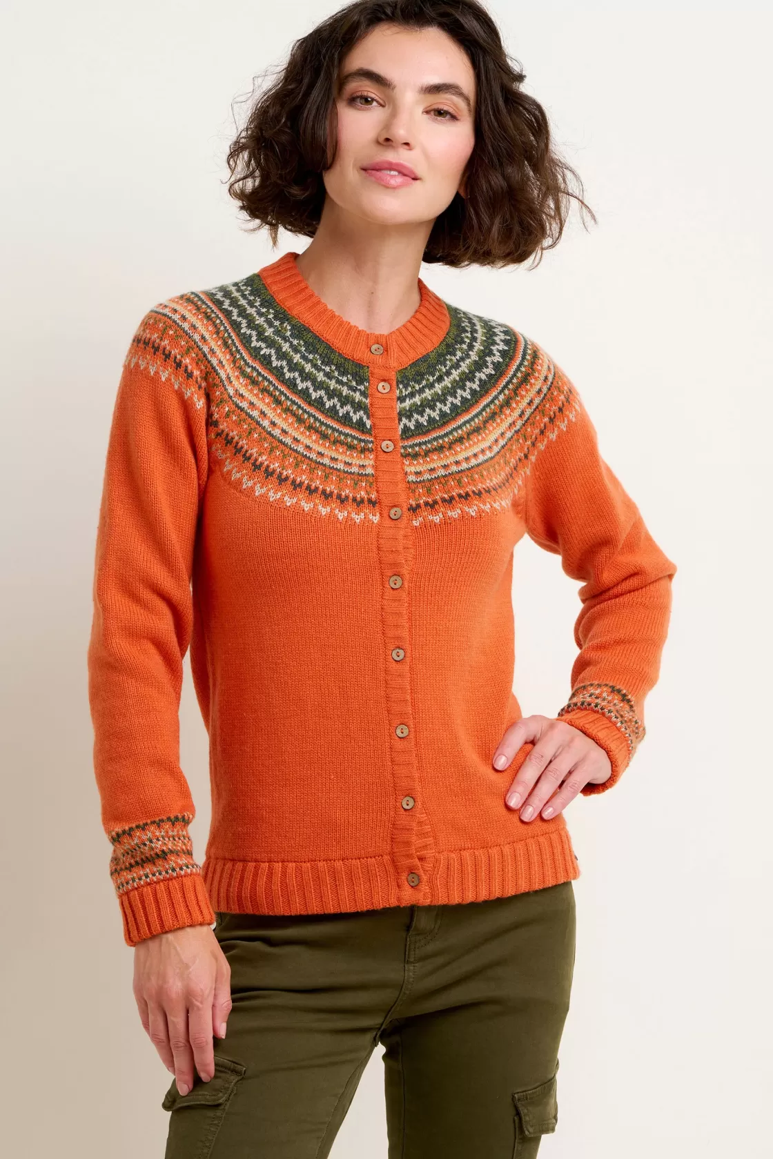 Knitwear>Brakeburn Classic Fairisle Cardigan Green