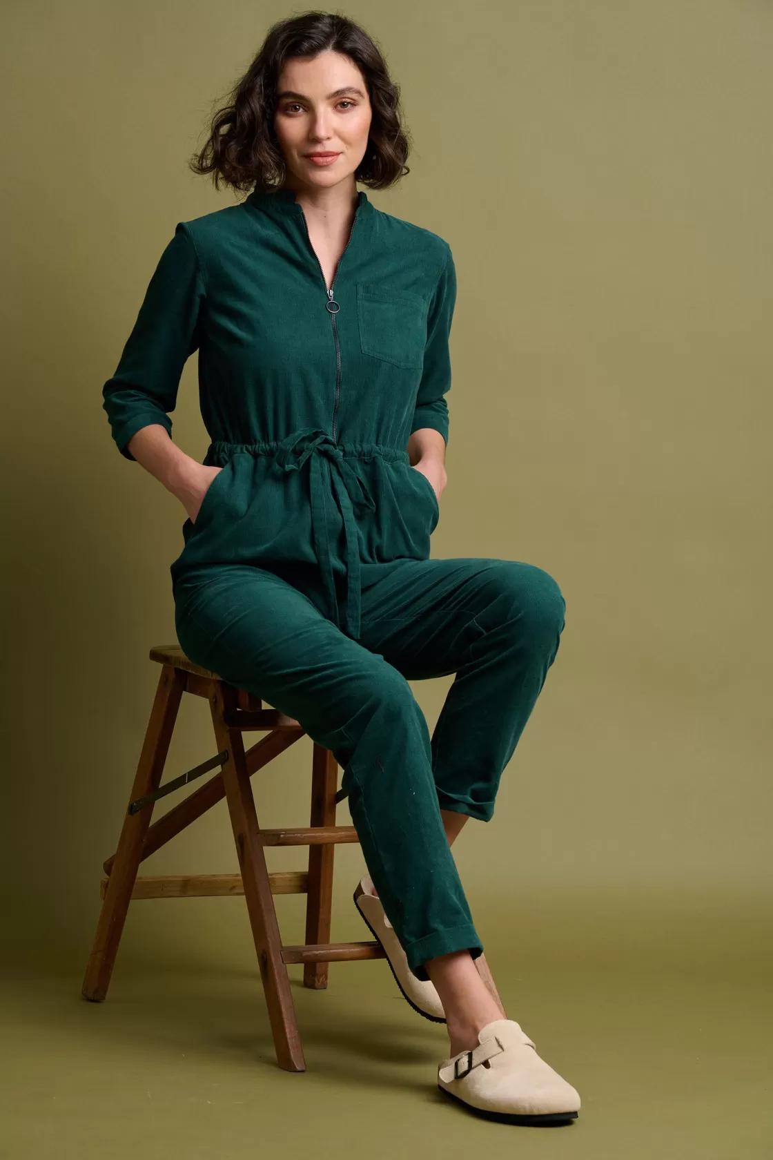 Trousers And Shorts>Brakeburn Cleo Cord Jumpsuit Green