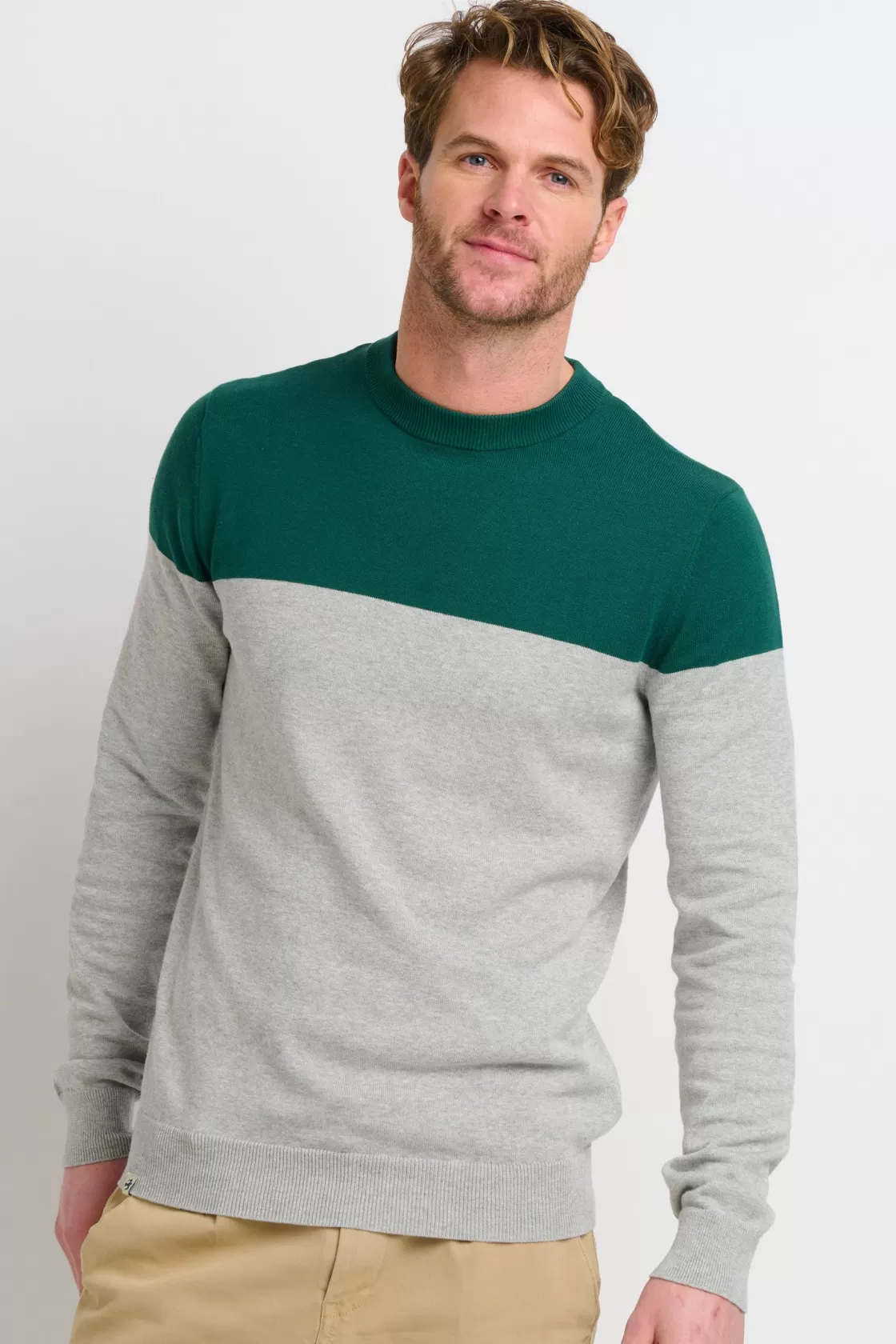 Knitwear>Brakeburn Colour Block Crew Neck Jumper Green