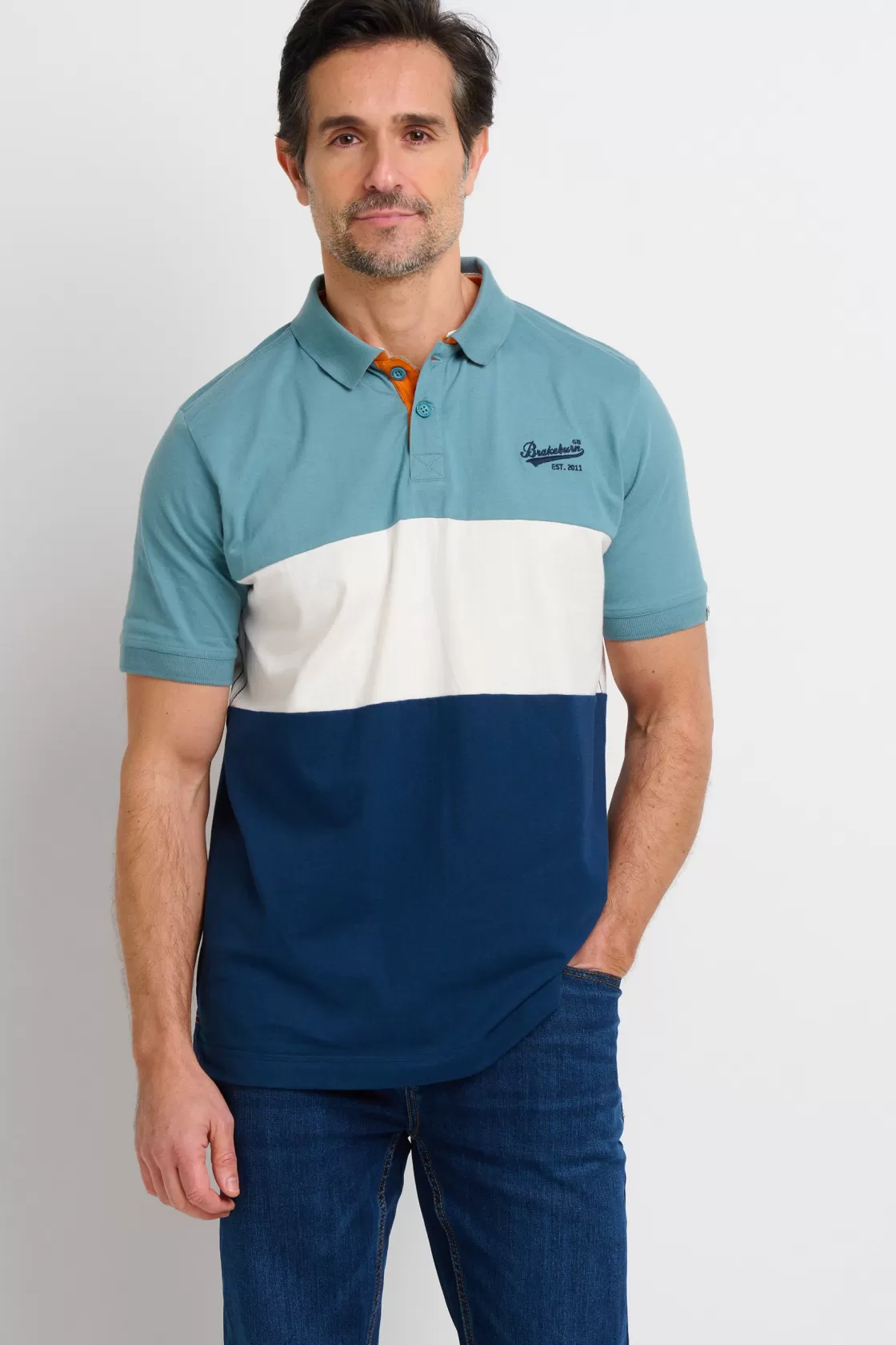 Tops And T-Shirts>Brakeburn Colour Block Polo Shirt Blue