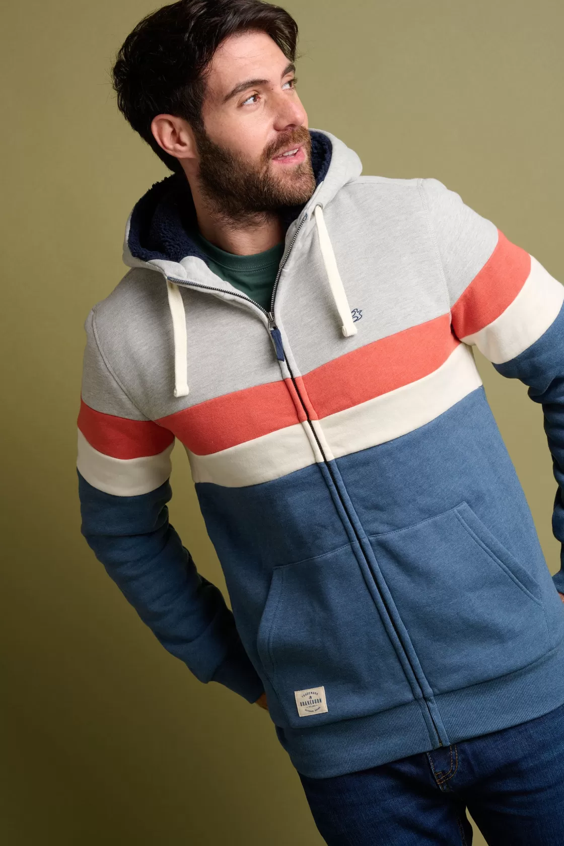 Sweatshirts And Hoodies>Brakeburn Colour Block Zip Thru Hoodie Grey