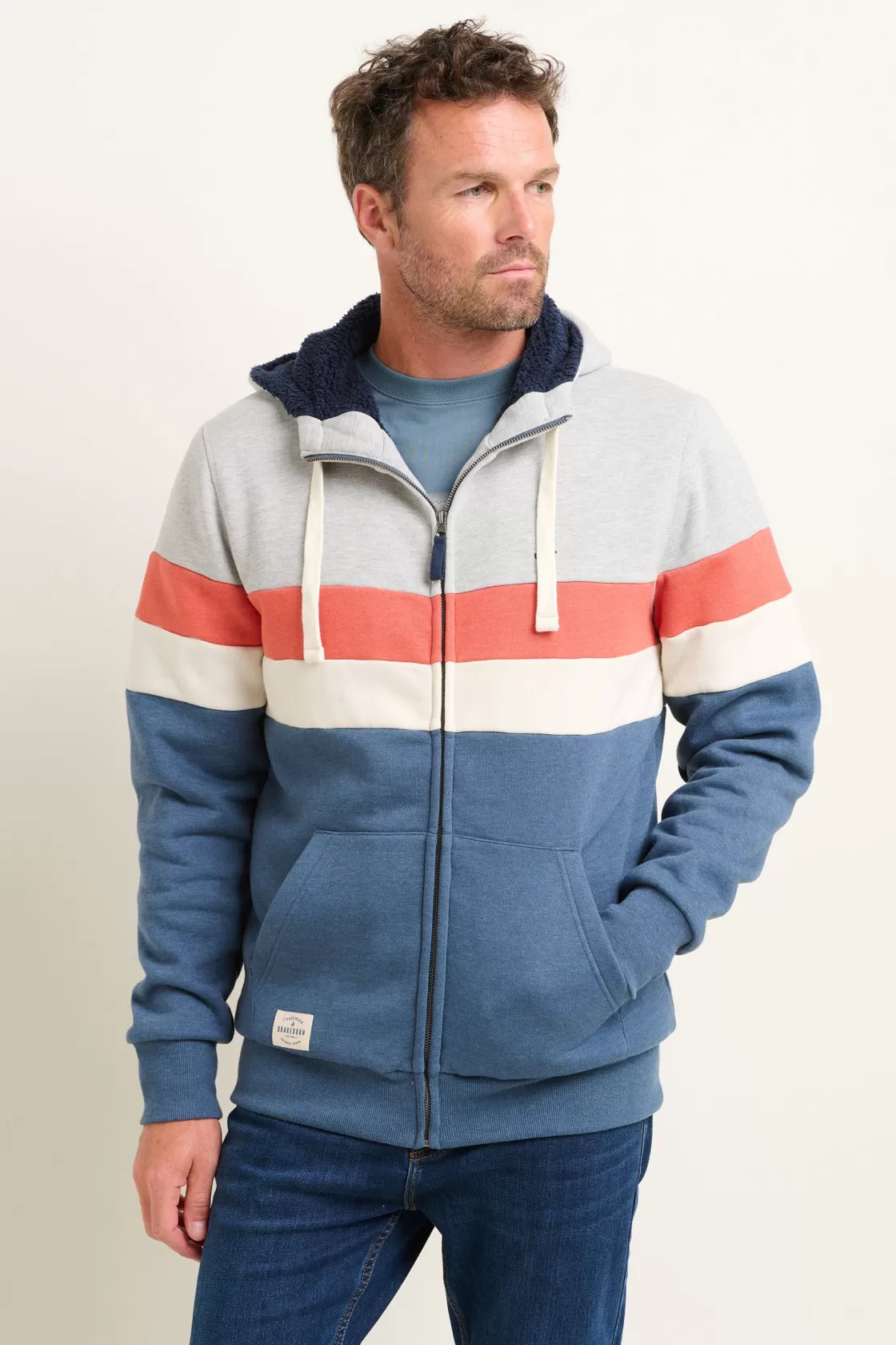 Sweatshirts And Hoodies>Brakeburn Colour Block Zip Thru Hoodie Grey