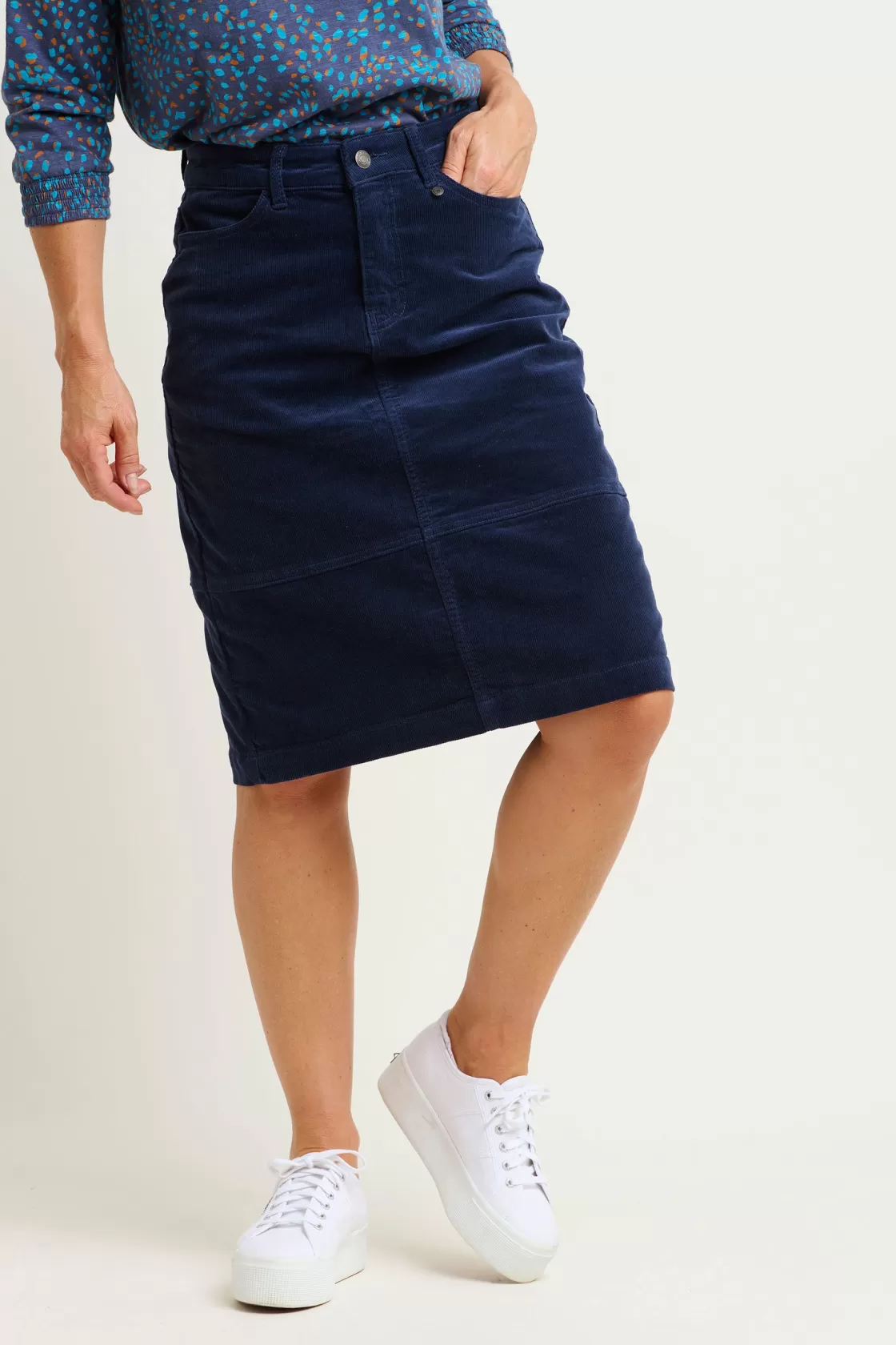 Skirts>Brakeburn Cord Midi Skirt Navy