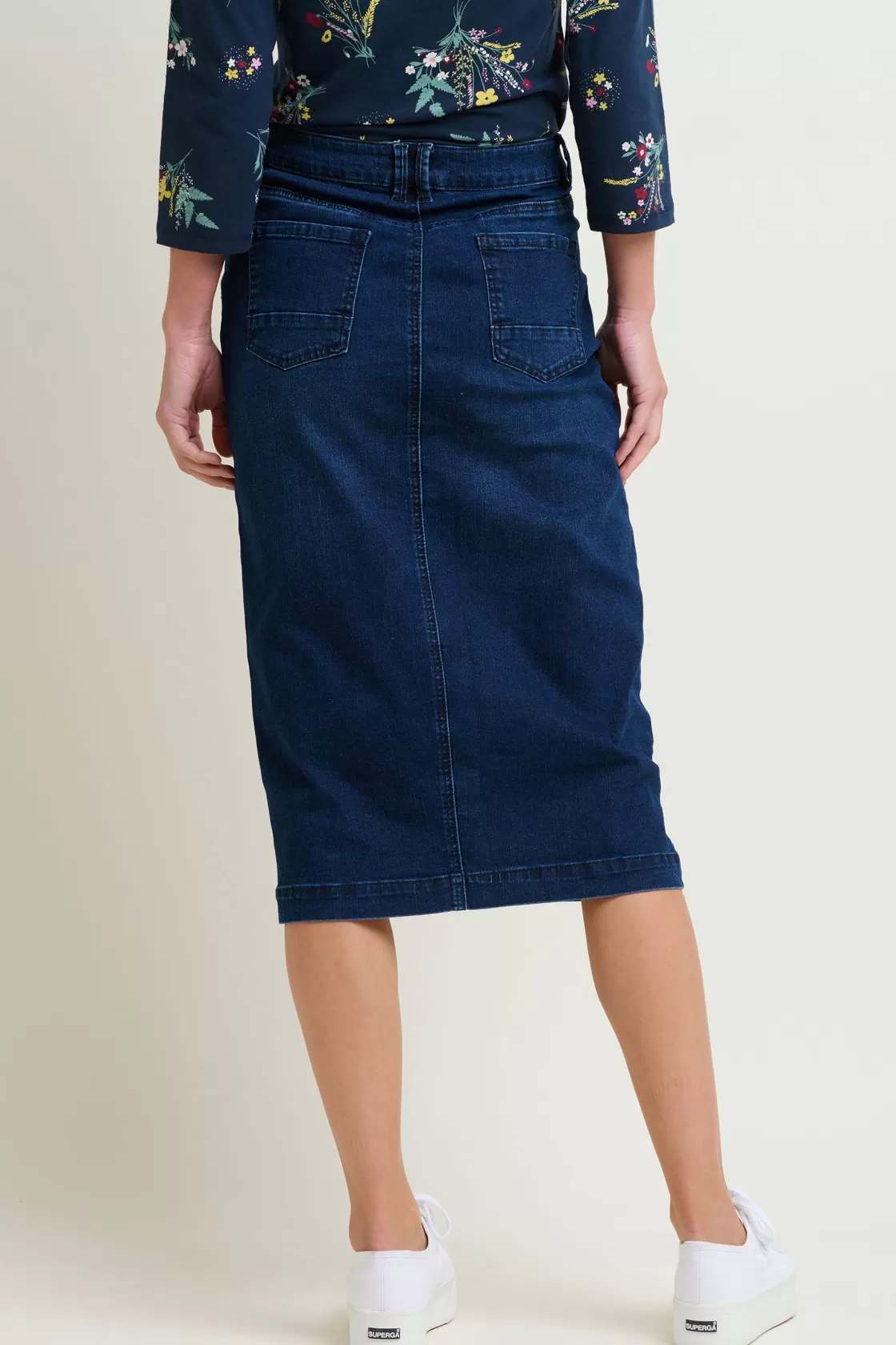 Skirts>Brakeburn Denim Midi Skirt Navy