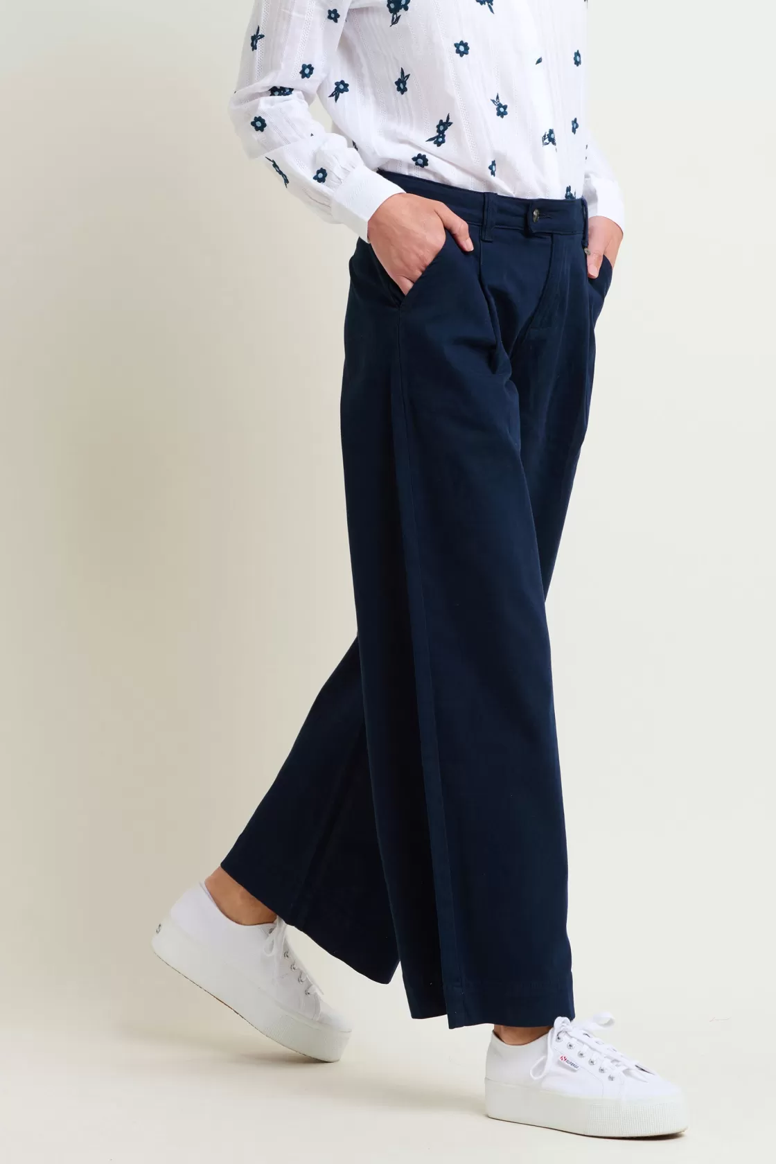 Trousers And Shorts>Brakeburn Double Pleat Front Trousers Navy