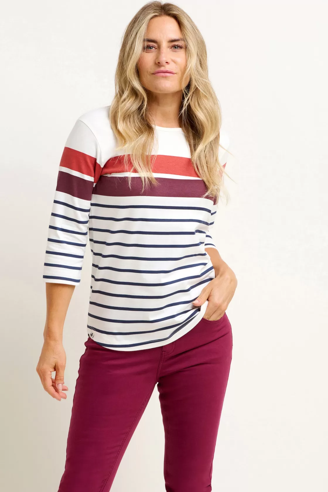 Tops, T-Shirts And Vests>Brakeburn Engineered Stripe Tee Burgundy