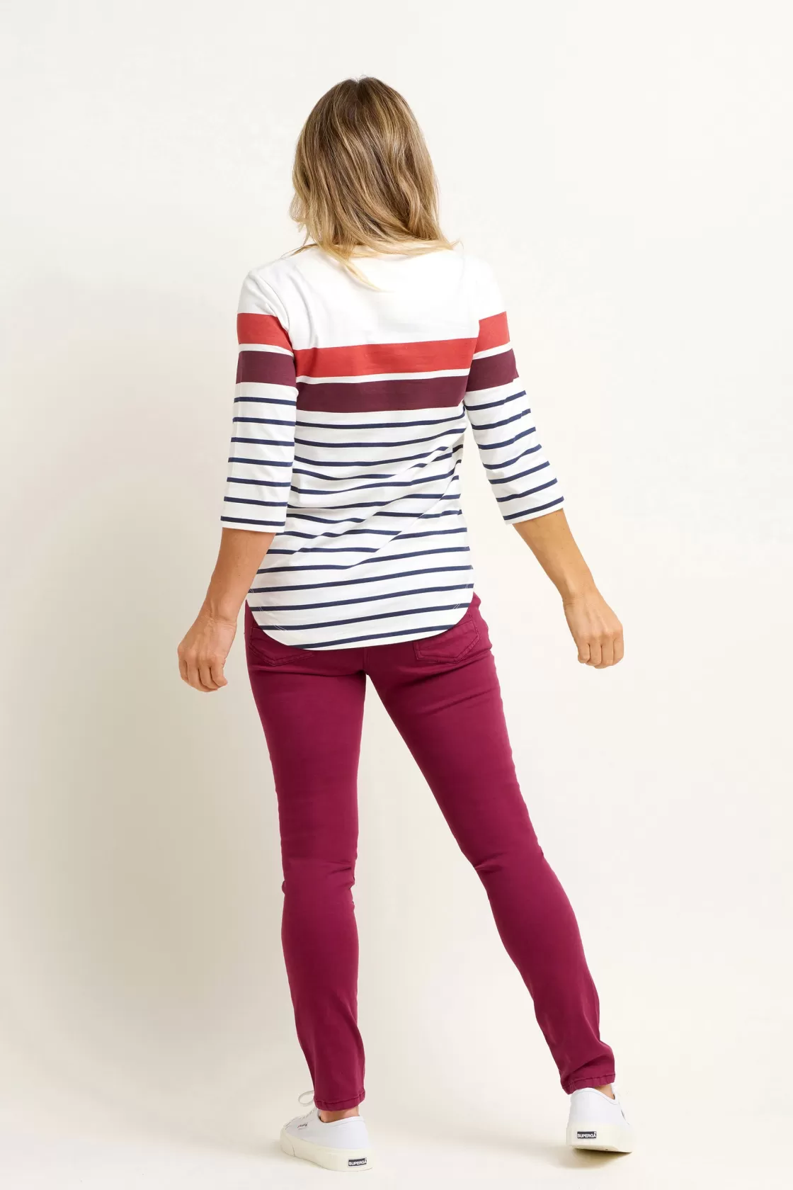 Tops, T-Shirts And Vests>Brakeburn Engineered Stripe Tee Burgundy