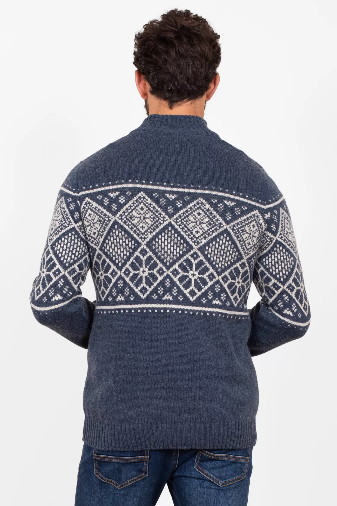 Knitwear>Brakeburn Fairisle Quarter Zip Navy