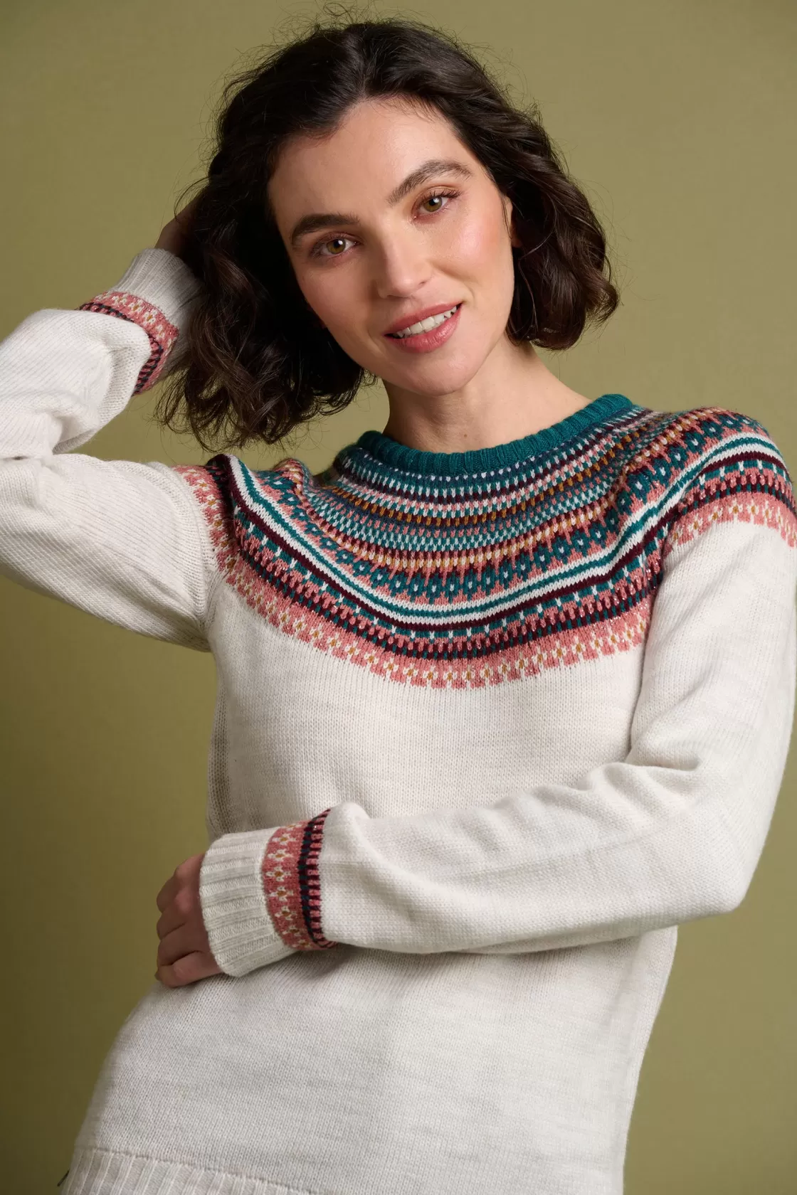 Knitwear>Brakeburn Fairisle Sparkle Knitted Jumper Cream