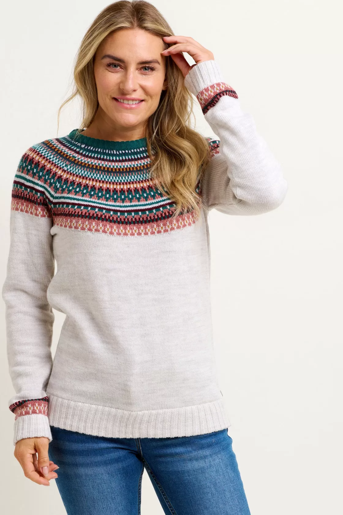 Knitwear>Brakeburn Fairisle Sparkle Knitted Jumper Cream