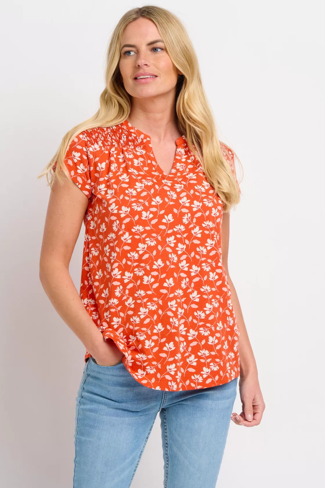 Shirts And Blouses>Brakeburn Floating Floral Blouse Coral