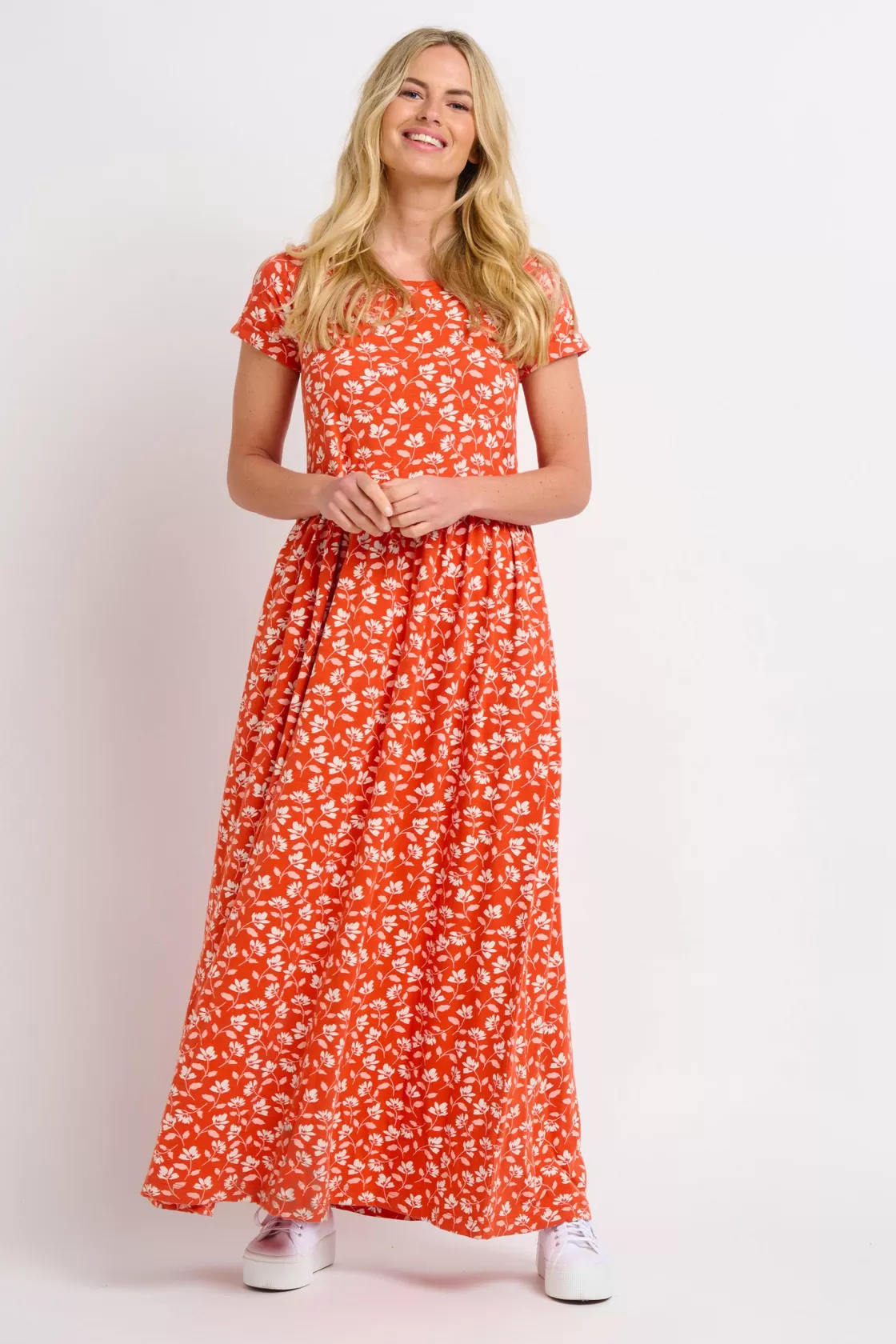 Dresses>Brakeburn Floating Floral Maxi Dress Coral