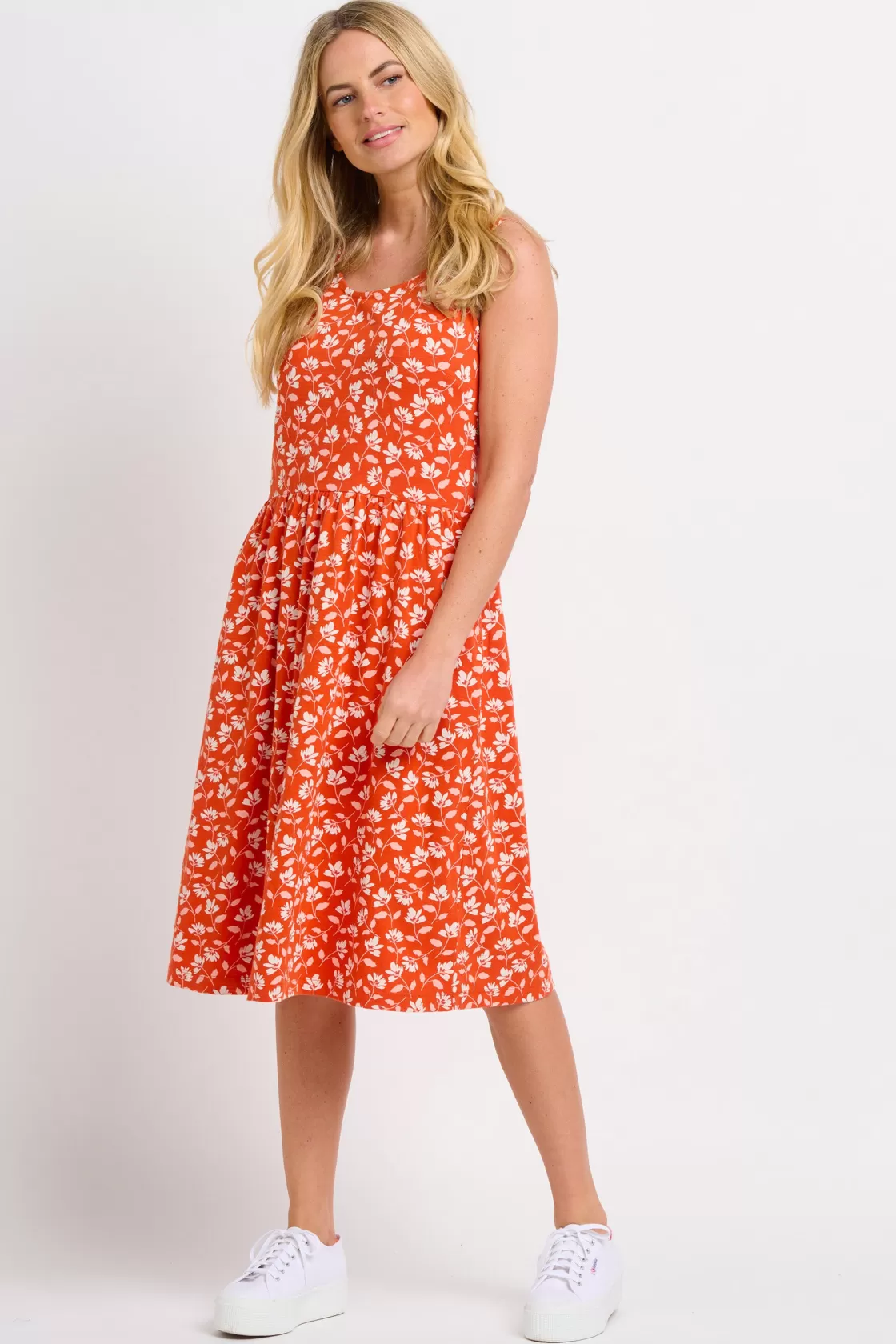 Dresses>Brakeburn Floating Floral Sleeveless Dress Coral