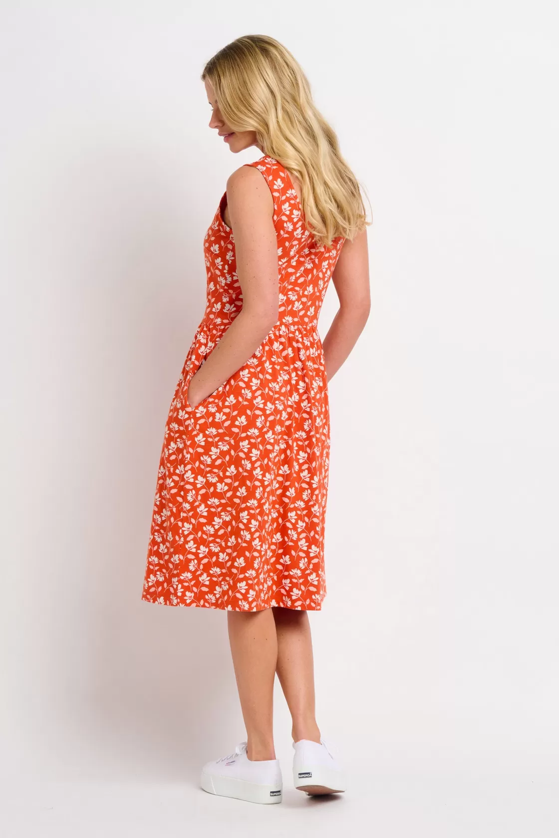 Dresses>Brakeburn Floating Floral Sleeveless Dress Coral