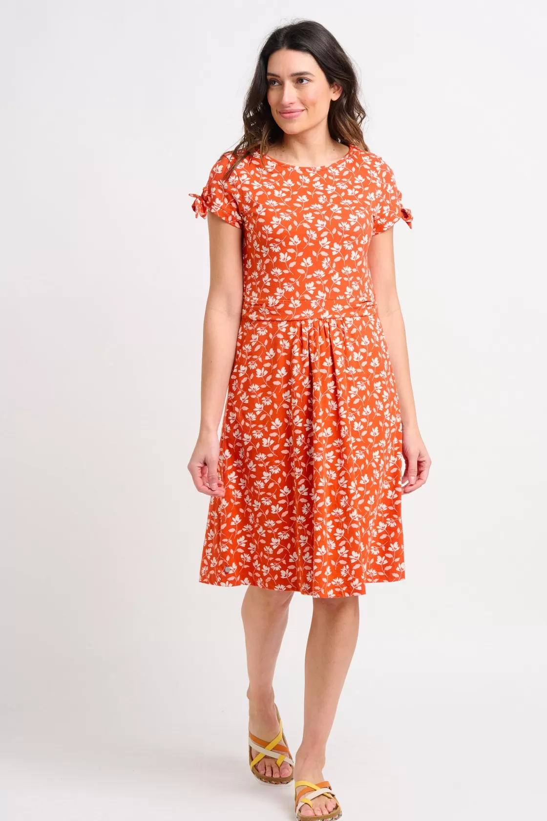 Dresses>Brakeburn Floating Floral Tie Sleeve Dress Coral