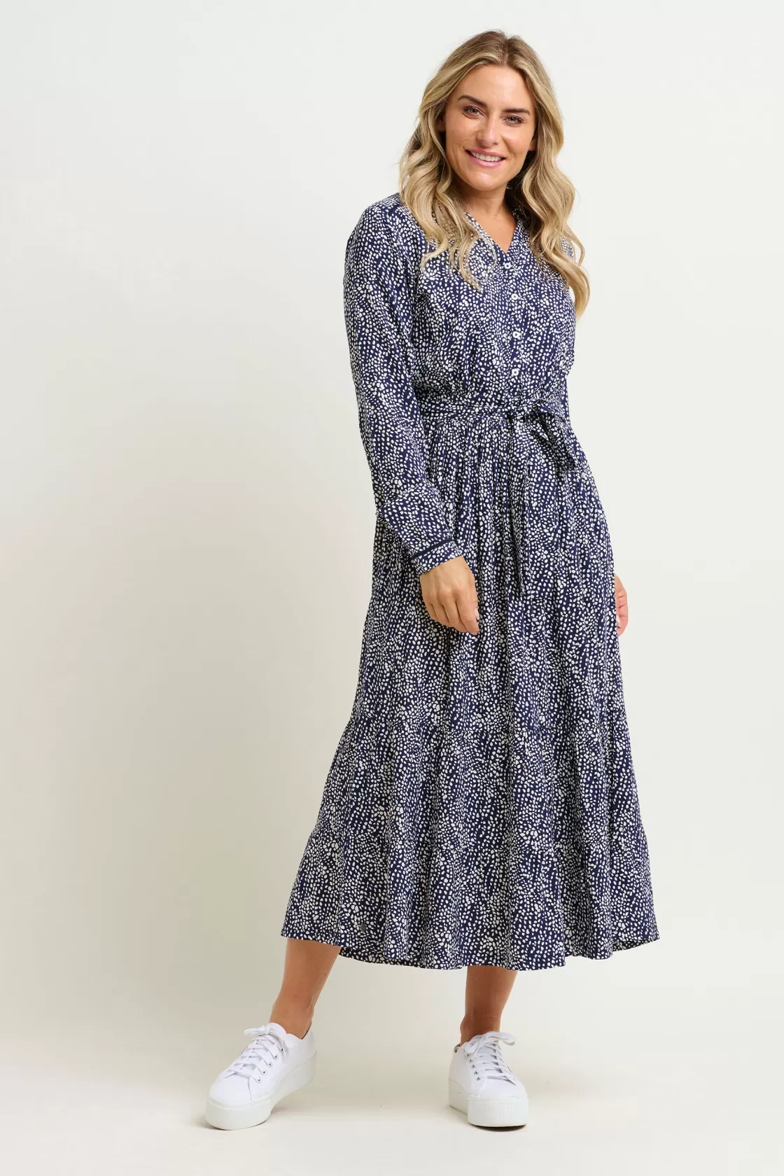 Dresses>Brakeburn Flowing Spots Maxi Shirt Dress Navy