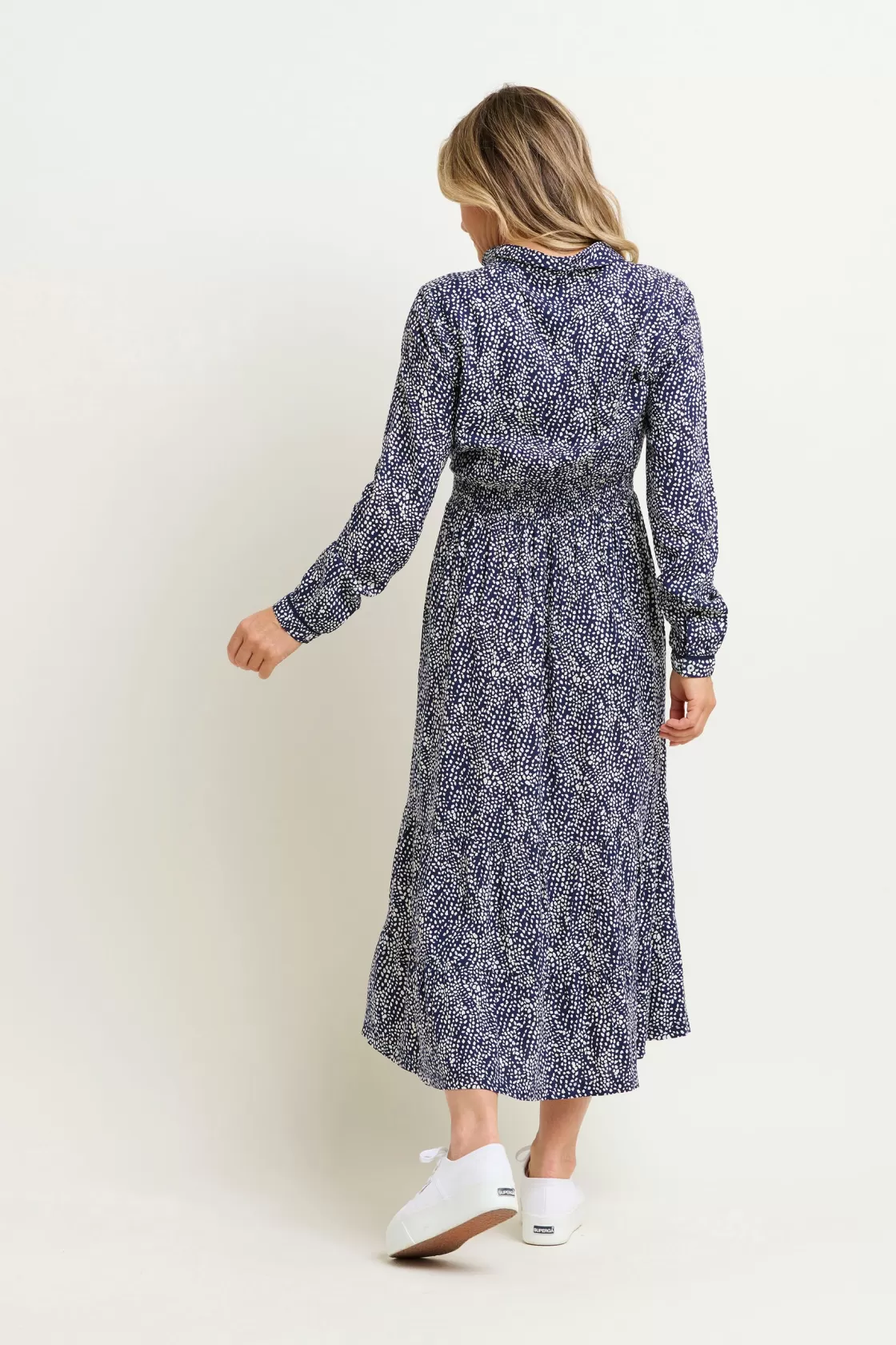 Dresses>Brakeburn Flowing Spots Maxi Shirt Dress Navy