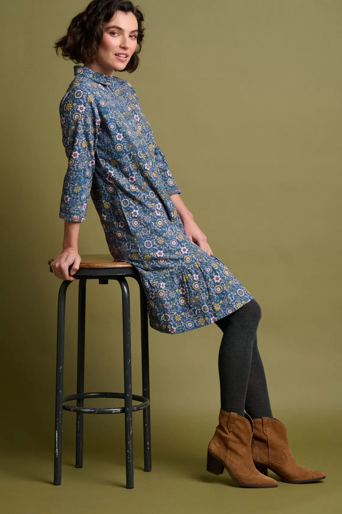 Dresses>Brakeburn Folk Floral Cord Dress Blue