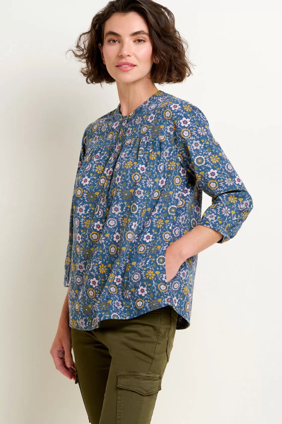 Shirts And Blouses>Brakeburn Folk Floral Cord Shirt Blue