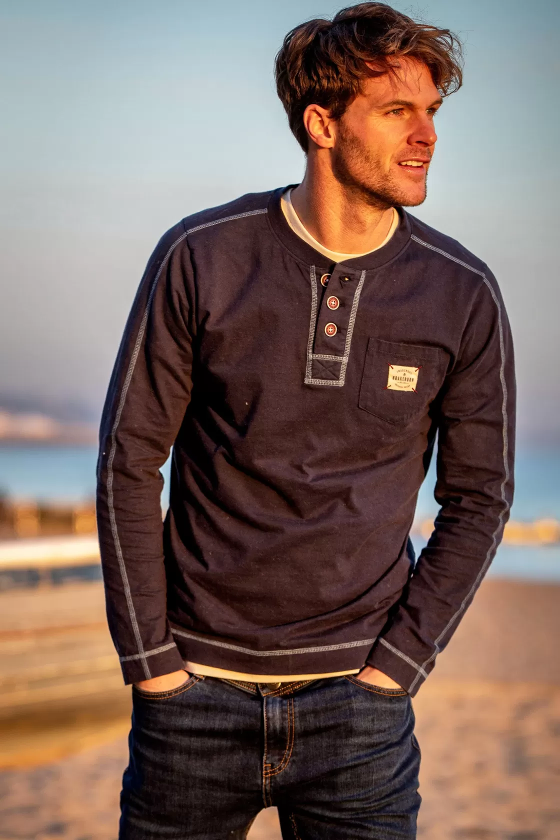 Tops And T-Shirts>Brakeburn Henley Long Sleeve Tee Navy