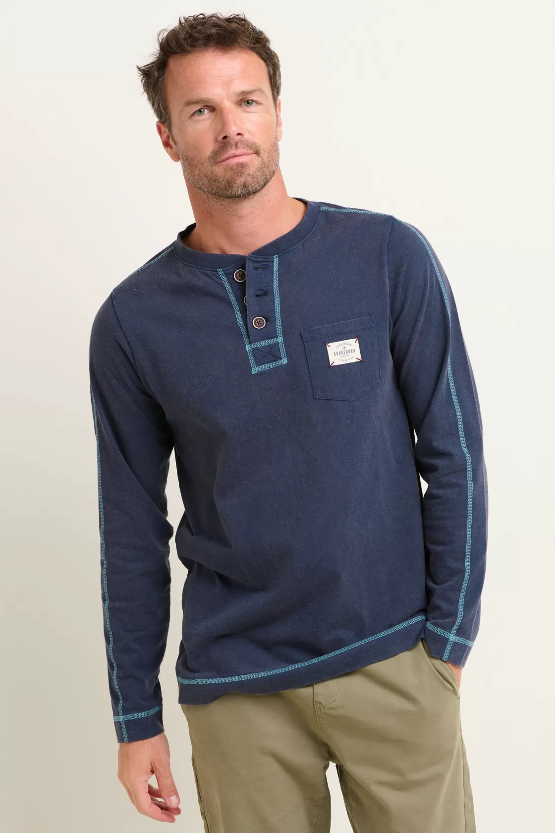 Tops And T-Shirts>Brakeburn Henley Long Sleeve Tee Navy