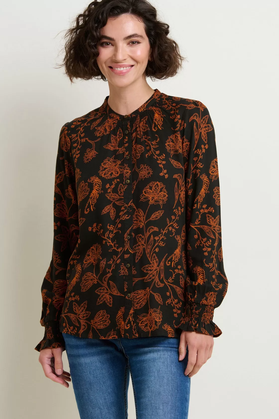 Shirts And Blouses>Brakeburn Henna Trail Button Through Blouse Black