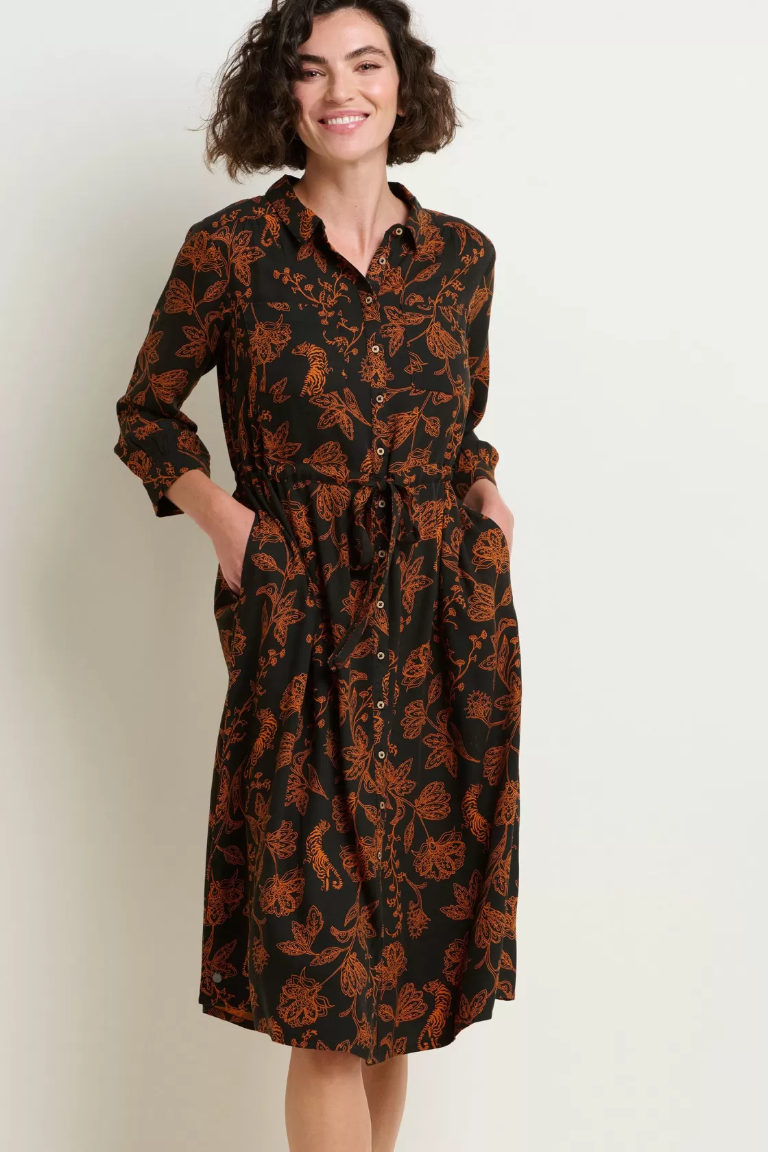 Dresses>Brakeburn Henna Trail Midi Shirt Dress Black