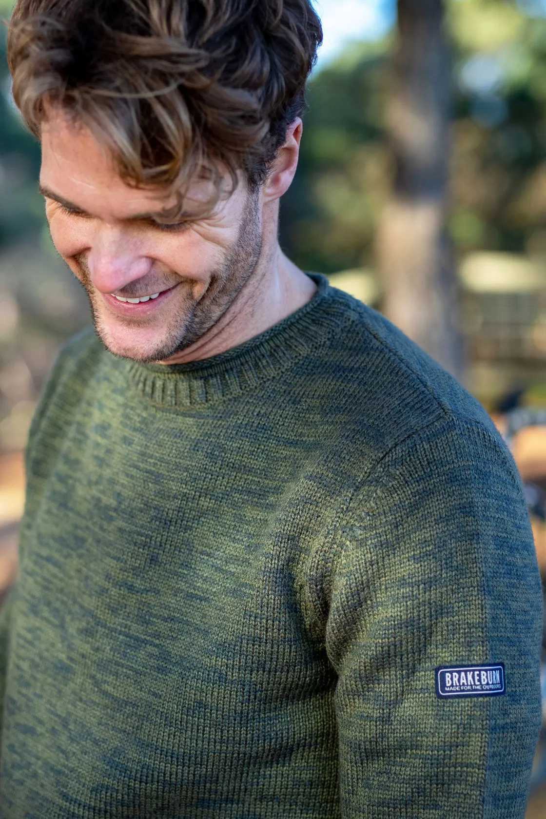 Knitwear>Brakeburn Khaki Crew Neck Jumper Green