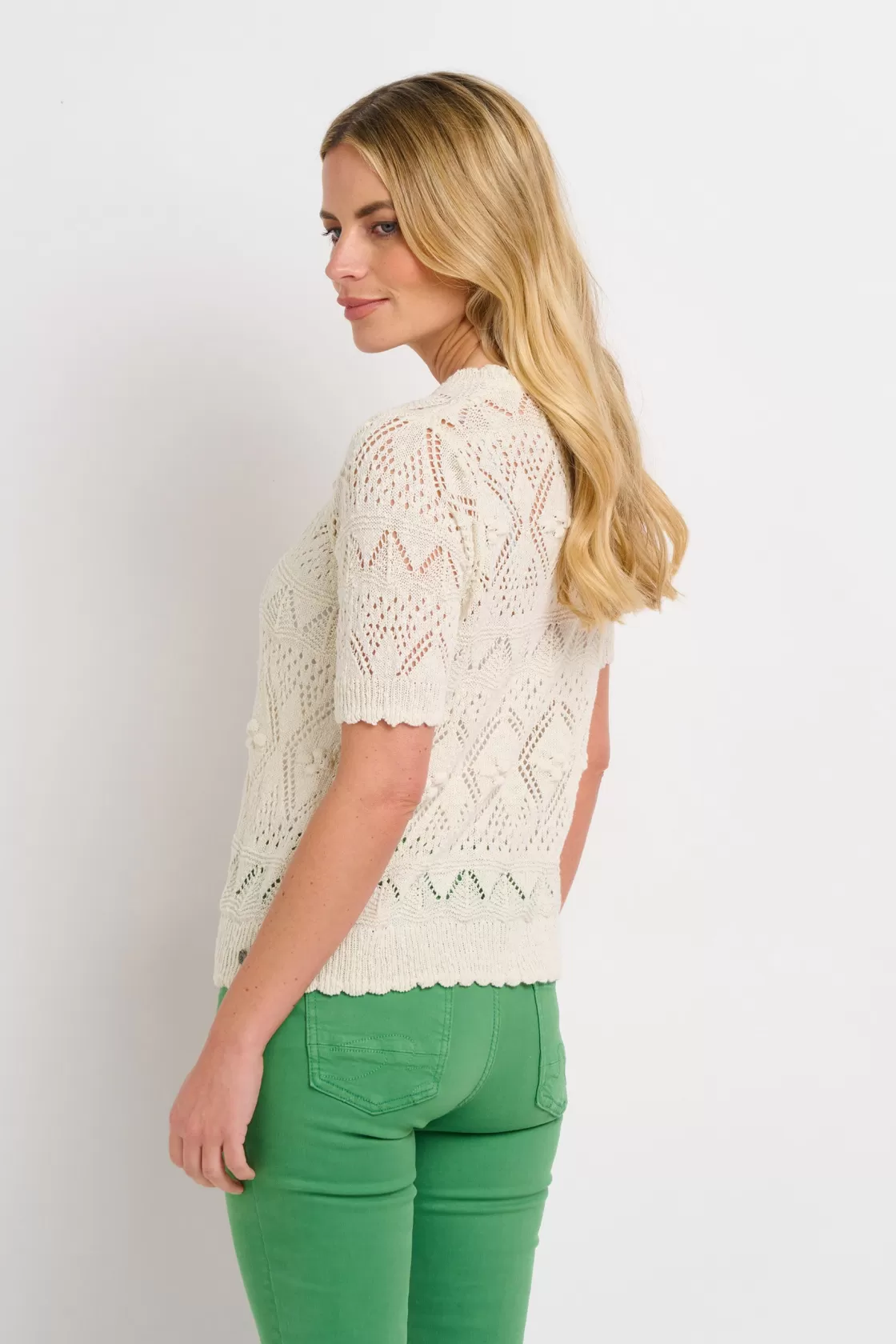 Knitwear>Brakeburn Lace Knit Tee Cream