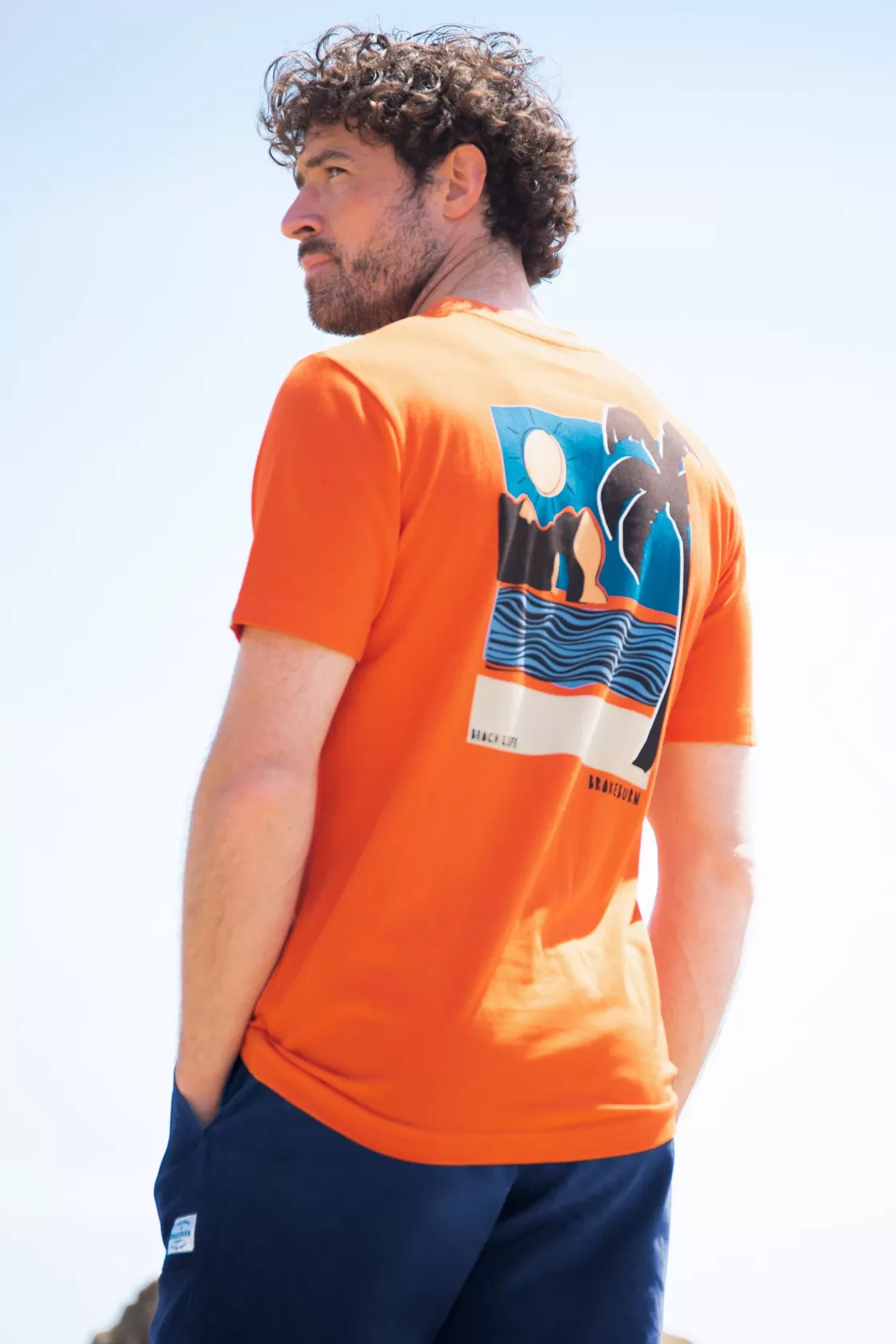 Tops And T-Shirts>Brakeburn Landscape Lino Orange Tee Multicoloured