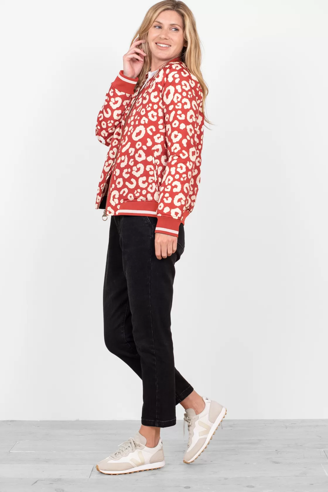 Coats And Jackets>Brakeburn Leopard Bomber Jacket Red